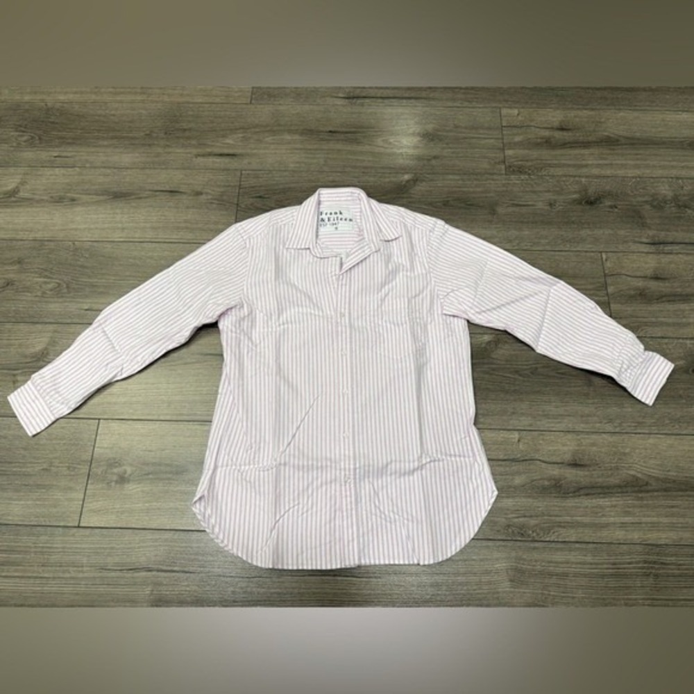 Frank & Eileen Joedy Boyfriend Cotton Button-Up Shirt WIDE PURPLE STRIPE NEW‎ S - Picture 2 of 12